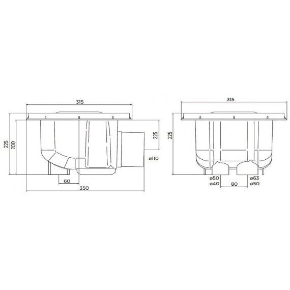 Fenékürítő betonos Aquamax 250 x 250mm D63/75 ragasztós csatlakozóval
